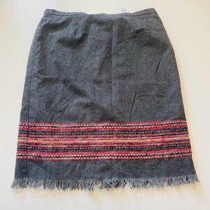 Vintage Skirt Wool Blend Stripe Texture South Western Frinds Grey Plus Red Fall